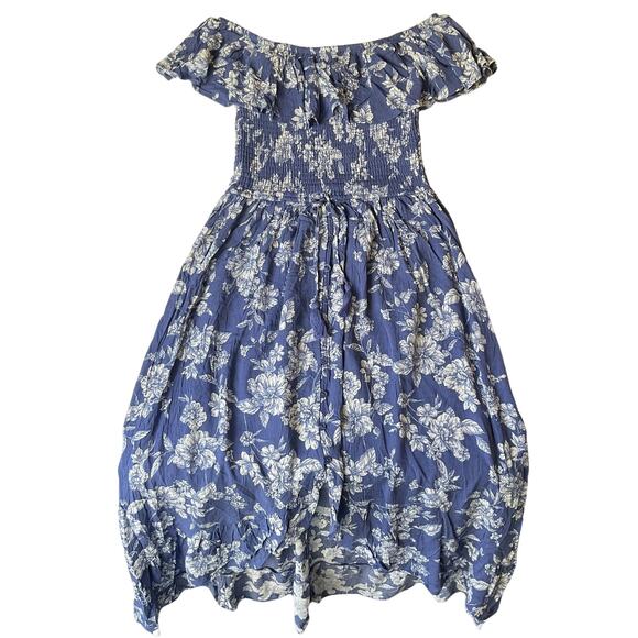 Xhilaration Women Maxi Dress M Blue Floral A-Line Sundress Ruffle Smocked - Picture 1 of 11